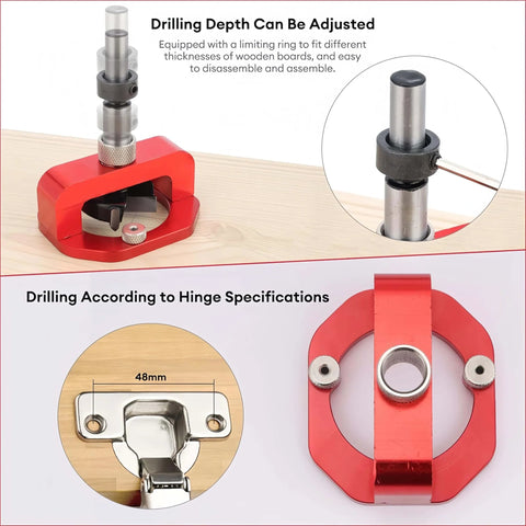 35mm Hinge Jig for Cabinet Doors, Precision Drilling Guide, Rugged Aluminum Alloy Build with adjustable depth