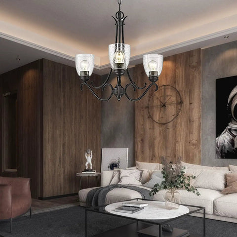 Four Pack Clear Seeded Glass Lamp Shade Replacements For Ceiling Fans Chandeliers Pendant Lights Vanity Lights And Kitchen Island Fixtures Fits Two And One Eighth Inch Fitter 4.76 Inch Diameter 5.47 Inch High elegantly installed on a living room chandelier