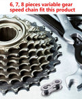 Bicycle gear set with wrenches and 8 Pack Bicycle Missing Link Master Links For 6 To 10 Speed Chains on a metal surface.
