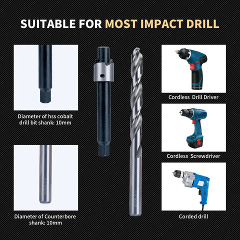 Pro Grade M8x1.0 Thread Repair Kit with stainless steel inserts, HSS drill, tap, and counterbore for impact drills, shown with drivers.