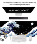 Massive Kanagawa Surfing Themed Gaming Mouse Pad Desk Mat 31.5 x 11.9 Inches Waterproof Non Slip XXL Keyboard Pad For Home Office And Gaming Setup For Any Desk And Gaming Rig, showing desk setup with computer and accessories.
