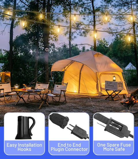 Ultra Long 200Ft Outdoor String Lights With Shatterproof Edison Bulbs, Waterproof Patio Decor for camping setup by tent