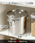 Heavy Duty 304 Stainless Steel Airtight Food Storage Container With Locking Lid And Clips Hella Spacious 33 Liters canister dimensions