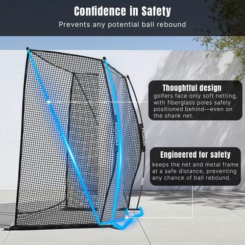 Side view of 10 X 8 Feet Golf Cage Practice Net With HD Impact Screen And Simulator, highlighting safe bounce-back design.