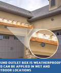 Beefy Four Pack Of 4-Inch Round Metal Electrical Boxes With 1/2-Inch Five-Hole Weatherproof Aluminum Outdoor Junction Box For Ceiling Fans And Lighting, UL Listed, Gray Finish, Includes Mounting Hardware installed on exterior wall for wet locations