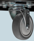 Close-up of the caster wheel on a Commercial 16 Bushel Utility Cart With Steel Base And Poly Box Basket, 1000 Pound Weight Capacity, Workhorse Cart