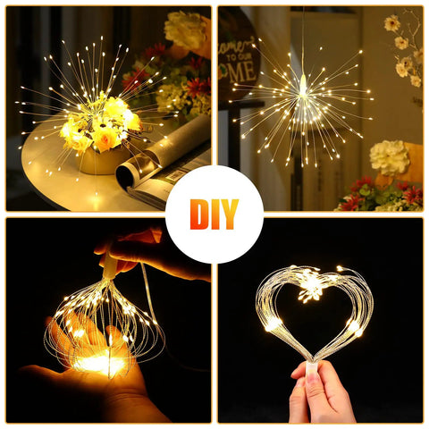 8 Pack Dope Starburst LED Firework Fairy Lights With Remote Control Battery Operated Outdoor Hanging String Lights 120 LEDs