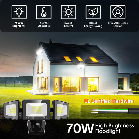 LED Outdoor Flood Light 120W 12000 Lumens IP66 Waterproof Security Floodlight illuminating a modern house exterior