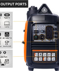 2500 Watt Portable Inverter Generator Ultra Quiet On The Go Power with 5 output ports and parallel port features displayed