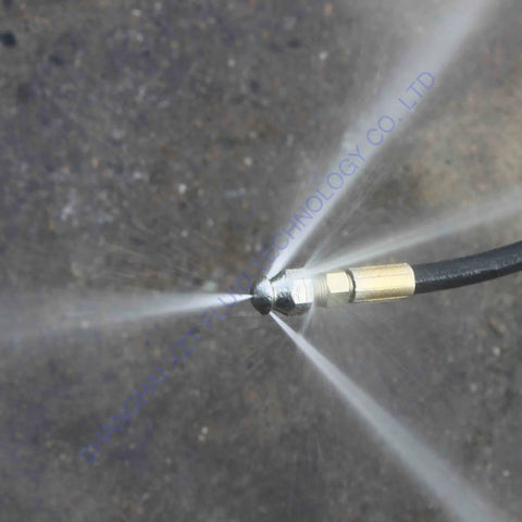 7 Pack 4000 PSI Sewer Jetter Nozzle Kit With Rotating Button Nose spraying water for pressure washer drain cleaning