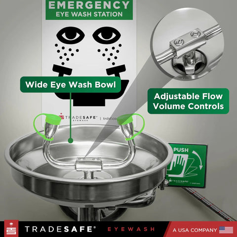 Wall Mounted Eye Wash Station OSHA Approved Stainless Steel Eyewash Unit Built Tough With Durable 11-Gauge Construction, Corrosion Resistant Mirror-Polished Finish, Emergency Eyewash System And Aluminum Eye Wash Station Sign Included