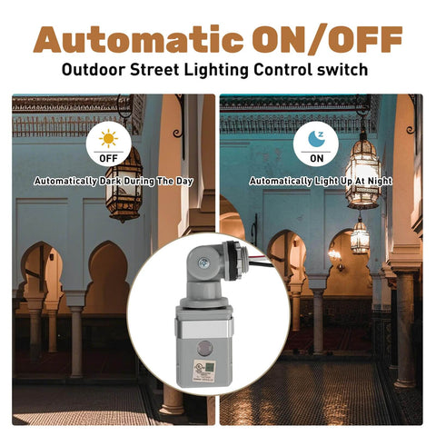 Dusk To Dawn Photocell Sensor For Outdoor Lighting 2 Pack Auto On Off Photoelectric Switch demonstration with porch lights
