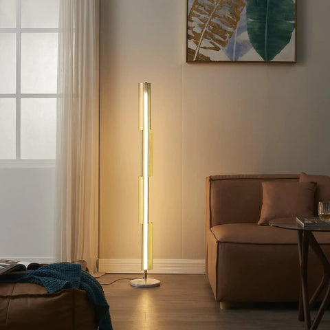 Callie LED Floor Lamp 55 Inch Tall Industrial Style With Metal Grid Shade in modern living room setting