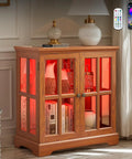32 Inch LED Accent Curio Cabinet With Seven Color Lights for Collectibles with tempered glass doors in dark oak finish