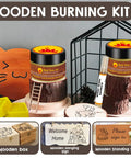 Wood Burn Paste Kit 4 Oz Gel For Easy DIY Wood Burning In Minutes with double sided marker, wooden sign examples, and tools displayed