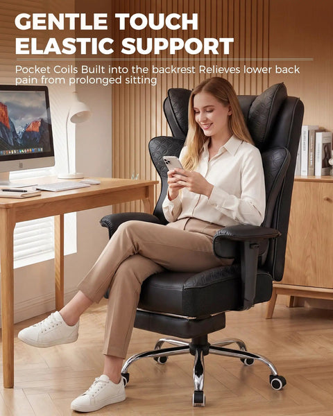 Big And Tall Ergonomic Office Chair With Deluxe Embossed Leather Upholstery Foot Rest And Wide Seat for home office use