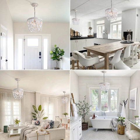 Three Light Wood Bead Pendant Light With Boho Engraved Pattern Ring Fixture For Farmhouse Hallway Nursery Bedroom Bathroom Kitchen Ceiling Hanging Lighting That Brings Cozy Rustic Vibe And Modern Hallway Charm in various rooms