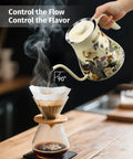 Pouring coffee with 0.8L Gooseneck Electric Kettle With Precise Temperature Control, Dope Floral Painted Design, into filter