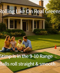 Family enjoying Outdoor Putting Green Mat For Home Golf Practice 3x12 Pro-Grade Roll, Realistic Turf Feel On Durable XPE Base in garden