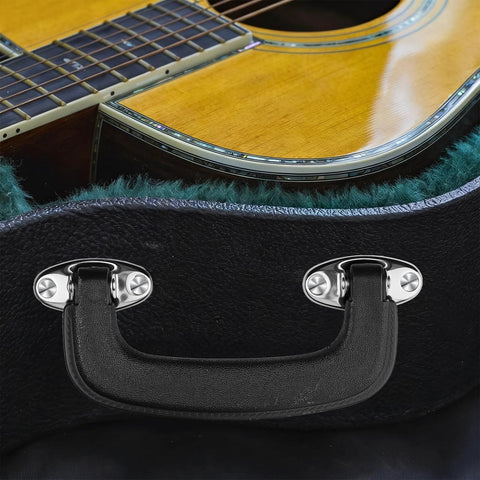 Guitar on case with Two Sets Included Guitar Case Handle Replacement Kit With Luggage Handles, durable plastic, 150mm, mounted.