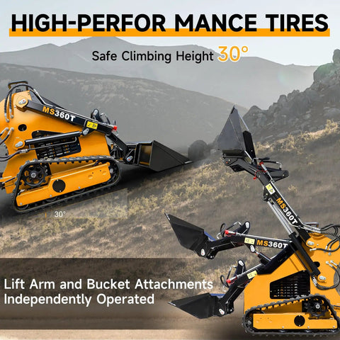 Mini Crawler Skid Steer Loader With 13.5HP EPA RATO Gasoline Engine Stand On Compact Loader 42 Inch Bucket climbing terrain