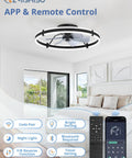 ZMISHIBO 2 Pack 24 Inch Ceiling Fans with Lights and Remote, Black shown with remote control in a modern bedroom.