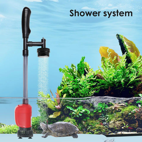 36W Electric Gravel Cleaner For Aquariums The Real Deal Automatic Fish Tank Vacuum in action inside a lush aquarium with a turtle