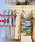 Dead Simple Hanging Closet Organizer With Expansive Tiered Wire Baskets Saves Serious Space In Your Laundry Room Keeps Sweaters Jeans And Scarves Tidy As A Whistle With No Sweat Setup in a closet for 35 inches height.