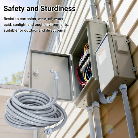Three Quarter Inch Twenty Five Feet Liquid Tight Conduit Kit With Five Straight And Five Angle Fittings for outdoor lighting installation