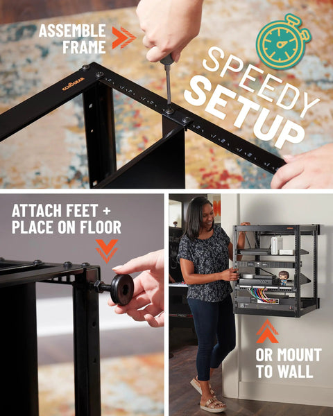 Assembling 15U Open Frame Server Rack With Wall Mountable Design Including Vented Shelves, 25 Rack Screws, Leveling Feet