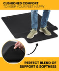 Person standing on Two In One Standing Desk Floor Mat With Anti Fatigue Cushioned Footrest For Hardwood Floors Dual Zone Design