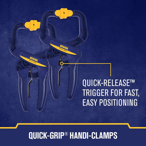 Pair of Quick Grip Woodworking Clamps 6 Inch 8 Piece Set With Quick Release Triggers shown against a blue background