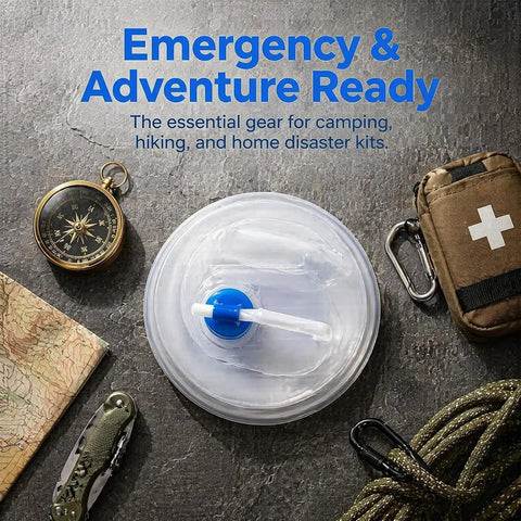 Collapsible Water Container With Spigot For Camping And Hiking among camping essentials on a stone surface