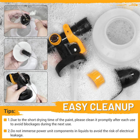 Cleaning components of Heavy Duty 700W HVLP Electric Paint Sprayer Featuring A Roomy 1200ml Tank in soapy water.