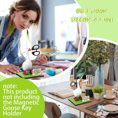 Magnetic Goose Key Holder With Wooden Base Interchangeable Signs And Writable Chalk Signs Chalk Accessories displayed on table