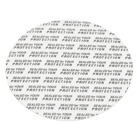 PATIKIL 89mm white foam lid liner, circular seal disc with black printed sealed for your protection text