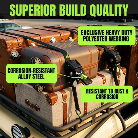 Self Retracting Ratchet Straps 4 Pack Lock It Down Heavy Duty Tie Down Strap For Pickup Truck Cargo Trailer Motorcycle Atv Utv With Killer Grip Robust Breaking Strength Secure Your Haul Tangle Free System Black One Inch By Twelve Feet on luggage rack