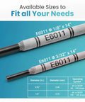 E6011 Welding Rod 3/32 Inch, 5 lb Pack, Premium Carbon Steel Stick Electrode sizes shown on product display.