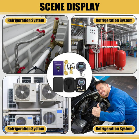 Digital Vacuum Gauge For HVAC 0 To 75000 μmHg Range With 7/16-20UNF Fittings, Buzzer Alarm, 1/4 Inch SAE Extension, Brass Adapter, High Accuracy ±10 μmHg Or ±10 Percent, Ideal For Leak Detection And Evacuation Tests, used in refrigeration systems