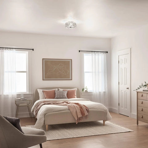 Bedroom with Dope Glam Ceiling Light Fixture Featuring Braided Nickel And Crystal Accents Semi Flush Mount transitional style