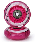 Pink LED Inline Skate Replacement Wheels Pack Of 2, 70mm, 82A Hardness, ABEC7 Bearings, no batteries needed, magnetic lights