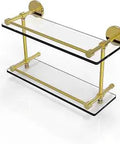 Tempered Glass Shelf With Double Gallery Rail 16 Inch Polished Brass Finish Concealed Mounting Solid Brass Hardware Durable USA Made