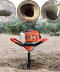 85cc Gas Powered Post Hole Digger With Earth And Ice Auger, Includes 4in 8in And 12in Drill Bits, Two 30 Inch Extensions