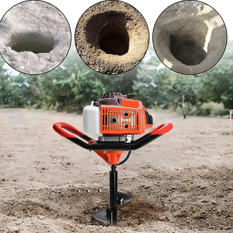 85cc Gas Powered Post Hole Digger With Earth And Ice Auger, Includes 4in 8in And 12in Drill Bits, Two 30 Inch Extensions