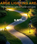 Low Voltage Pathway Lights With Timer Set Of 4 illuminating garden path at night, showing large lighting area with measurement