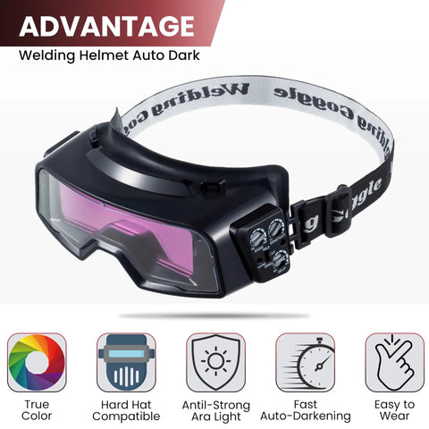 Auto Darkening Welding Goggles Kit With Welder Mask And 10 Replacement Lenses, wide shade range, adjustable sensitivity.