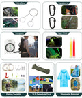 Outdoor survival kit, 262-piece set with carabiners, compass, wire saw, paracord, fishing tools, tent and raincoat