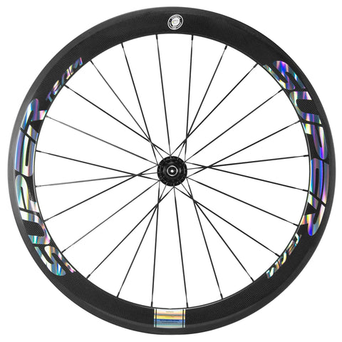50mm Carbon Clincher Wheelset For 700c Road Bikes With Silver Decal Dope Aero Performance UCI Approved EN Tested Shimano 8, 9, 10, 11 Cassette Compatible V Brake Road Wheelset Aero Deep Rim Pro Grade front view