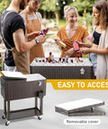 80 Quart Rolling Ice Chest Portable Bar Cooler With Catch Basin, Bottom Storage Tray And Bottle Opener For Patio