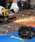 Person using angle grinder with 3 Pack 4.5 Inch Diamond Cutting Wheel For Angle Grinder Dry And Wet Use Heavy Duty Indestructible Disc